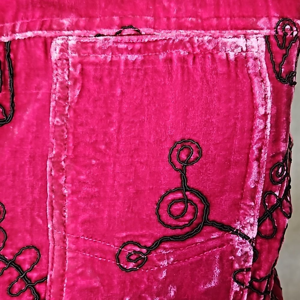  CHICO'S FUSHIA & BLACK NEW embroidered designs  longSleeve velvet silk Jacket - Picture 10 of 17